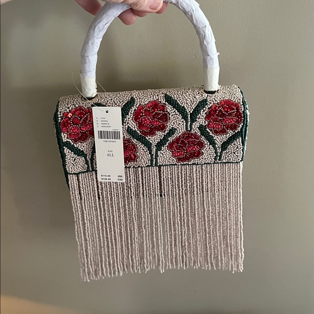 Beaded Fringe Floral Top-Handle Bag - Picture 5 of 7